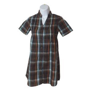 Pink Angel Girls Plaid Shirt Dress Sz 10 Metallic Accents Tie Waist Button Up